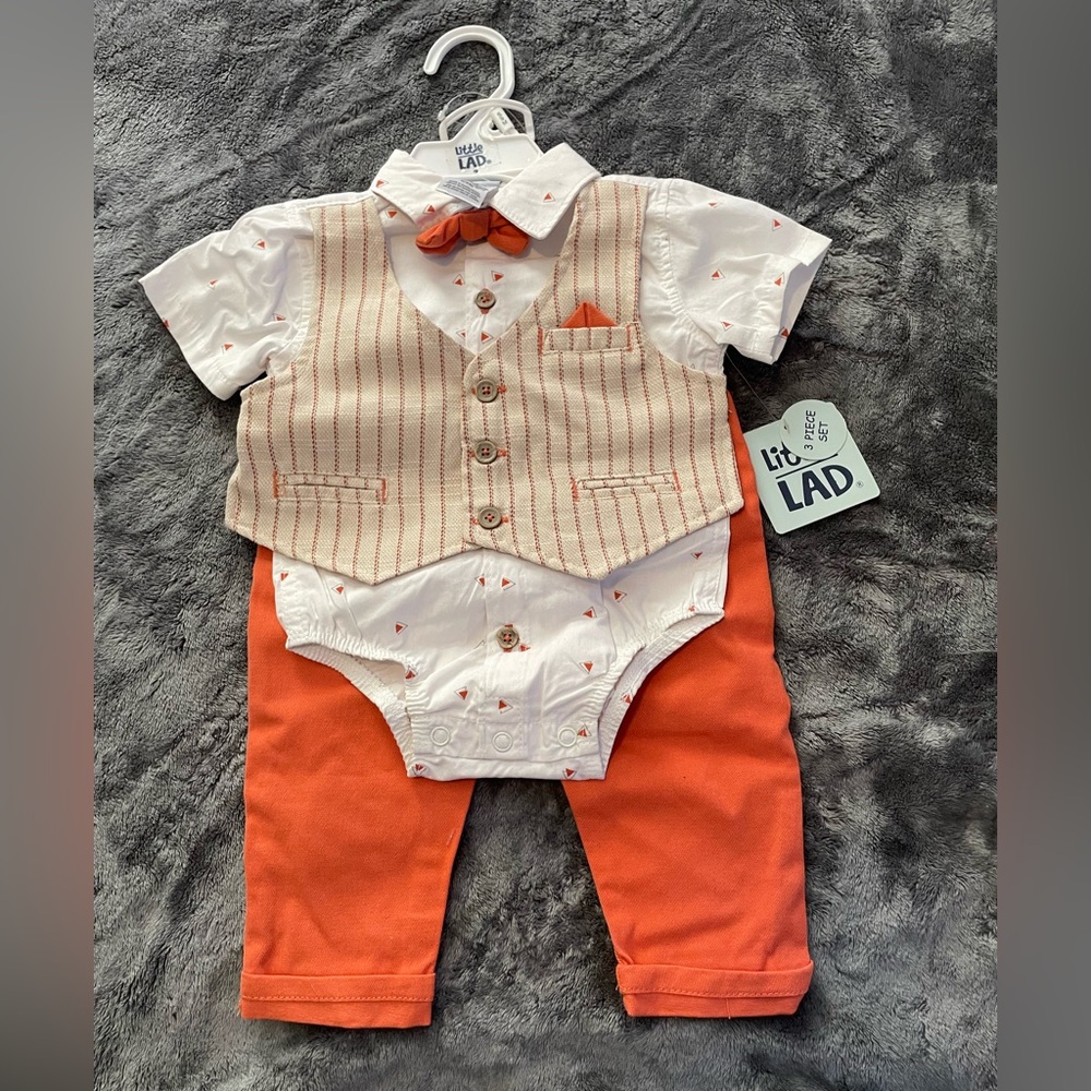 Orange & Cream Baby Boys Vest Set with Bow Tie